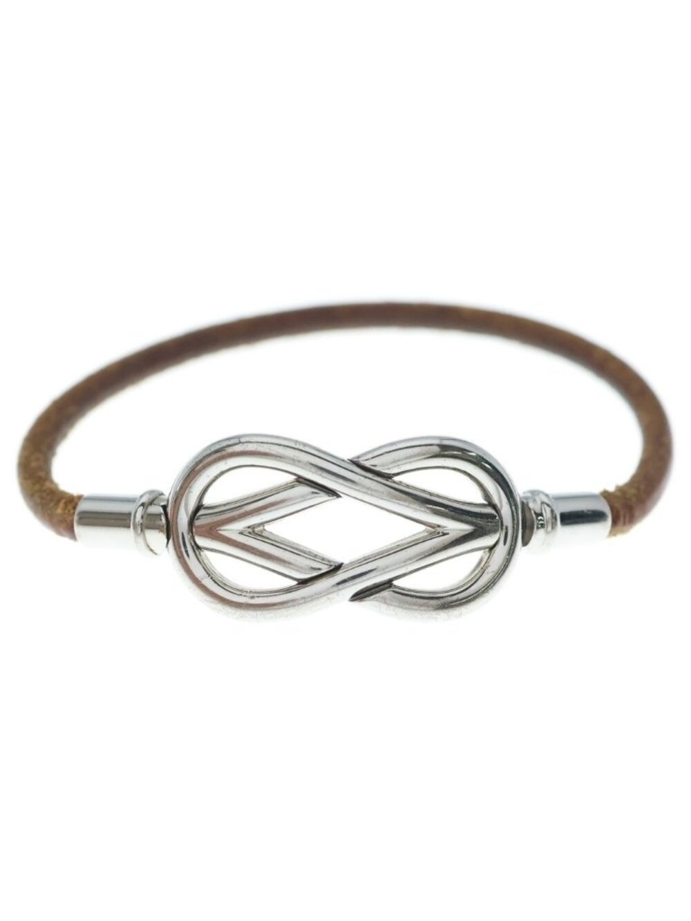 Hermes Leather Bracelet Brown Silver